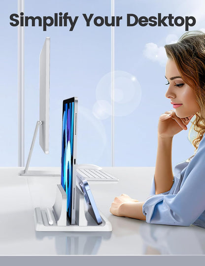 Vaydeer Vertical Laptop Stand Holder Organizer Plastic Adjustable Desktop Notebook Dock Space-Saving 3 in 1 for All MacBook Pro Air,Mac,HP,Dell,Microsoft Surface,Lenovo,up to 17.3 inches (Black)