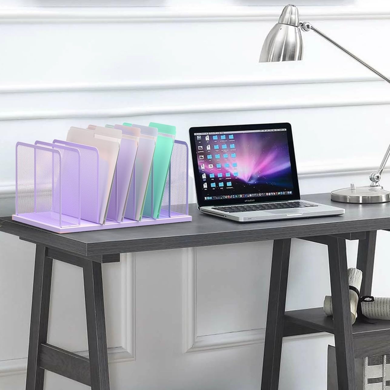 Kuntine.B Desk File Organizer 5 Sections Upright Mesh Desktop Organizer File Sorter Office Organization File Holder for Home, Office & Classroom