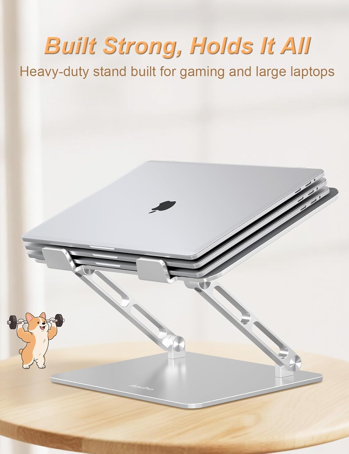Aoviho Laptop Stand for Desk-Adjustable, Foldable, Portable, Ergonomic Aluminum Notebook Riser with Unique Puppy Cooling Vent, Desk Gift for 10"-17.3" Devices Mac, Dell, HP, Lenovo, Samsung, Gray