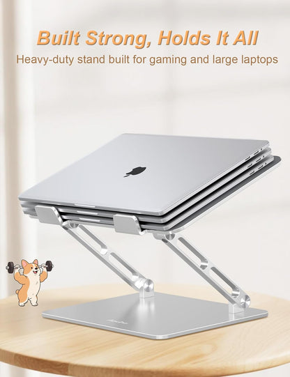 Aoviho Laptop Stand for Desk-Adjustable, Foldable, Portable, Ergonomic Aluminum Notebook Riser with Unique Puppy Cooling Vent, Desk Gift for 10"-17.3" Devices Mac, Dell, HP, Lenovo, Samsung, Gray