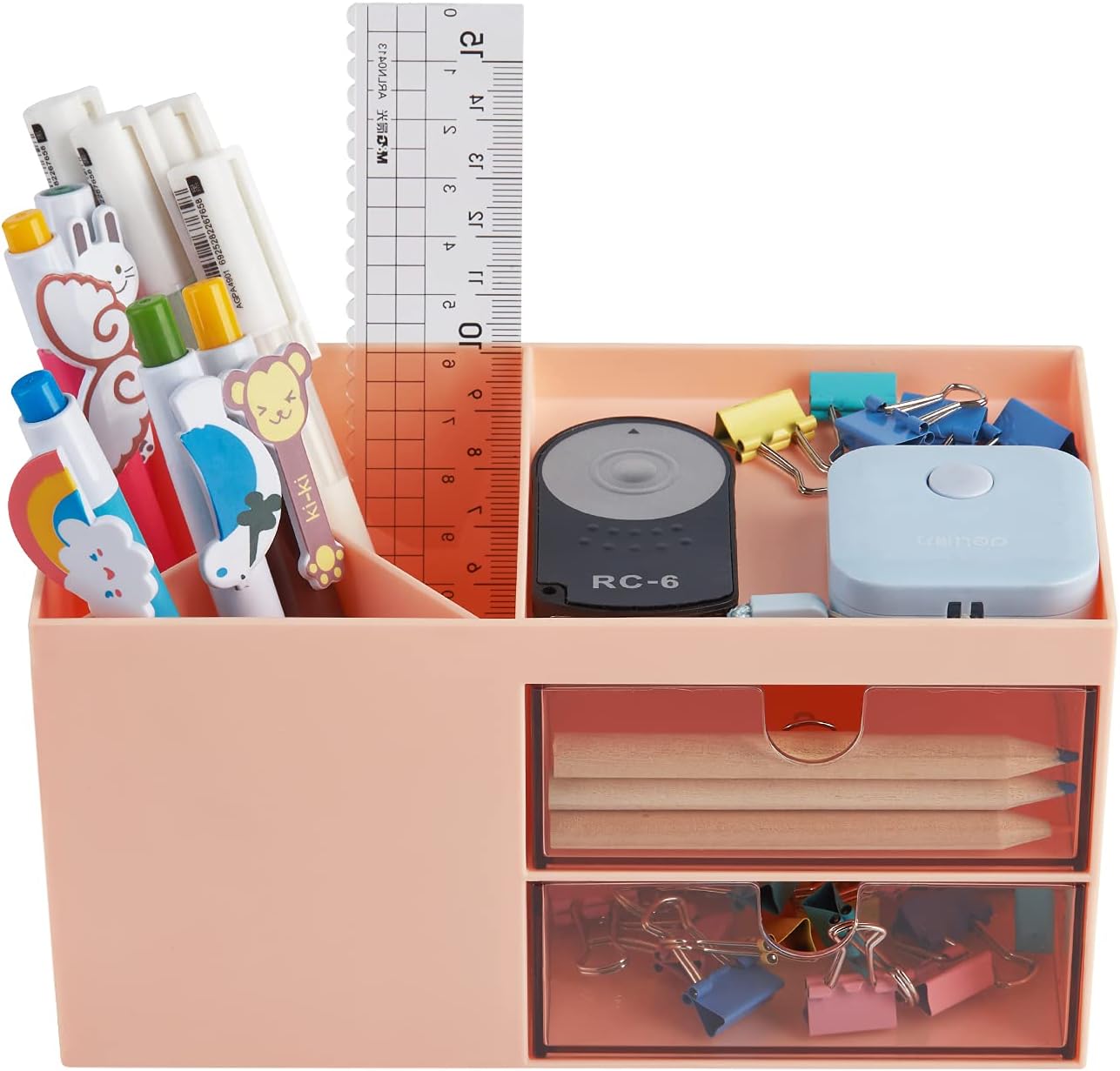 LETURE Office Desk Organizer with drawer, Office Supplies and Desk Accessories, Business Card/Pen/Pencil/Mobile Phone/Stationery Holder Storage Box (White)