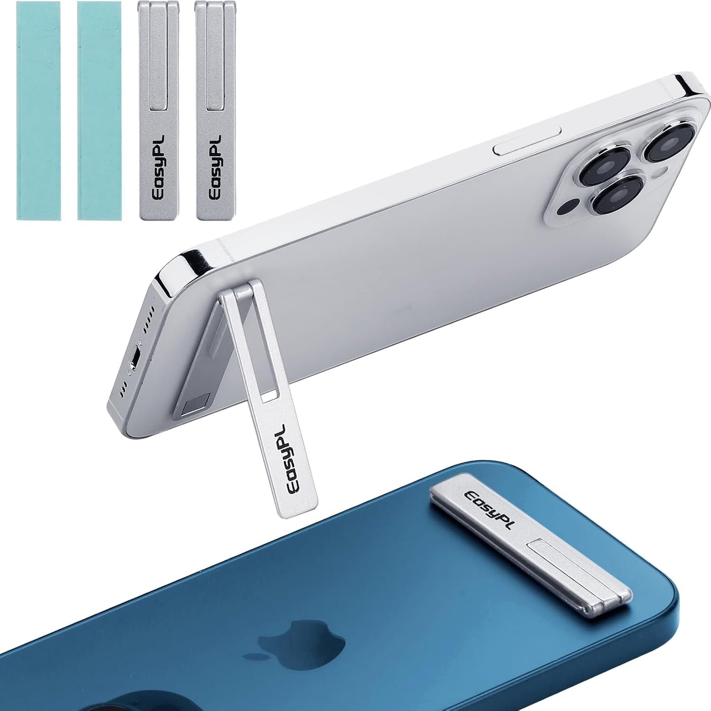 2 Pack Cell Phone Kickstand, Vertical and Horizontal Metal Phone Stand for Desk, Black + Silver, Adjustable Angle, Phone Holder for iPhone 16/Plus/Pro/Pro Max, iPhone 15/14/13/12 Samsung Series