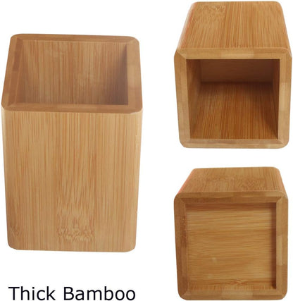 Enyuwlcm Bamboo Wooden Pen Holder Cup and Desk Business Card Holder Stand for Office Home School 2 Packs