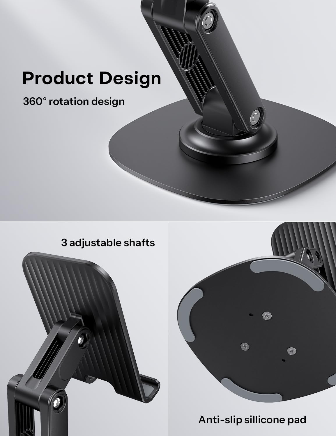 OMOTON Cell Phone Stand for Desk, 2 Pack Adjustable Foldable Phone Holder, 360 Swivel Mobile Stand Fit for iPhone 17 16 15 14 13 Pro Max and All Smart Phones, Black & White