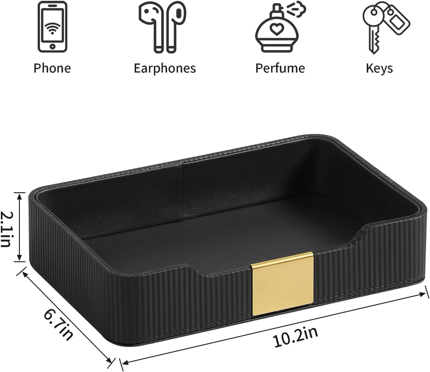 Valet Tray Desktop Storage Organizer, PU Leather Catchall Bedside Vanity Tray with Brass Accents Block Nightstand Organizer for Keys Watch Wallet Phone, Decorative Nightstand Storage (Green)
