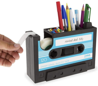 Cassette Tape Dispenser Pen Holder Vase Pencil Pot Stationery Desk Tidy Container Office Stationery Supplier Gift-onepalace (Black)