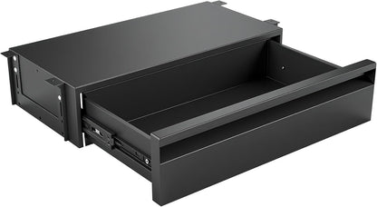 POPMOON 13.8 in Under Desk Drawer For Desk, Pull out Storage Organizer with Slide Extension Mounted Under Flat Wooden Table or Workbench, Carbon Steel Undermount Drawer,Black