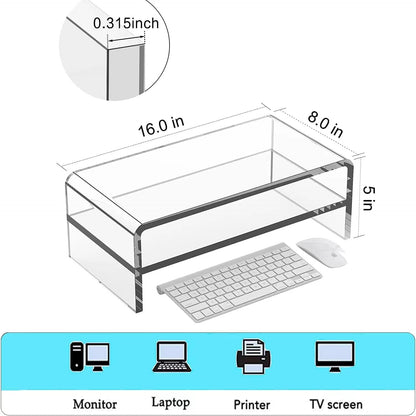 Acrylic Monitor Stand, 2 Tier Computer Monitor Stand Riser，16 inch Acrylic Computer Monitor Stand Riser for iMac, PC, Desktop, Laptop, TV Screen with Extra Storage Space Home Office