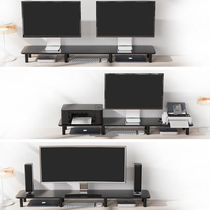 Dual Monitor Stand - 43.7 inch Extra Long Wide TV Stand - Wood & Steel Leg Desktop Riser - Desk Organization - Home Office (Vintage)