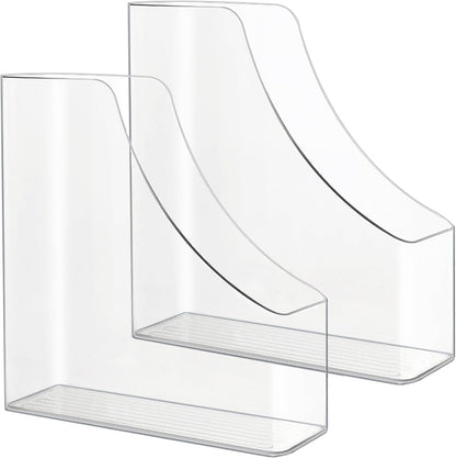 2 Pack Vertical File Holder Clear Acrylic Desk Organizer Storage Bins Holding Plastic Document Organizer PET Magazine Holder Basics Vertical Magazine Rack for Home Office School
