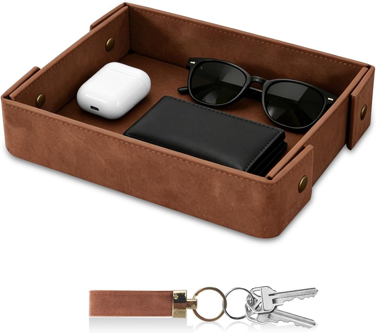 SITHON Valet Tray for Men, Premium PU Leather Catchall Tray Nightstand Organizer for Keys, Wallet, Watch, Phone, Great Christmas Birthday Graduation Father’s Day Gift for Him (Black)