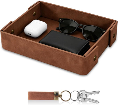 SITHON Valet Tray for Men, Premium PU Leather Catchall Tray Nightstand Organizer for Keys, Wallet, Watch, Phone, Great Christmas Birthday Graduation Father’s Day Gift for Him (Black)