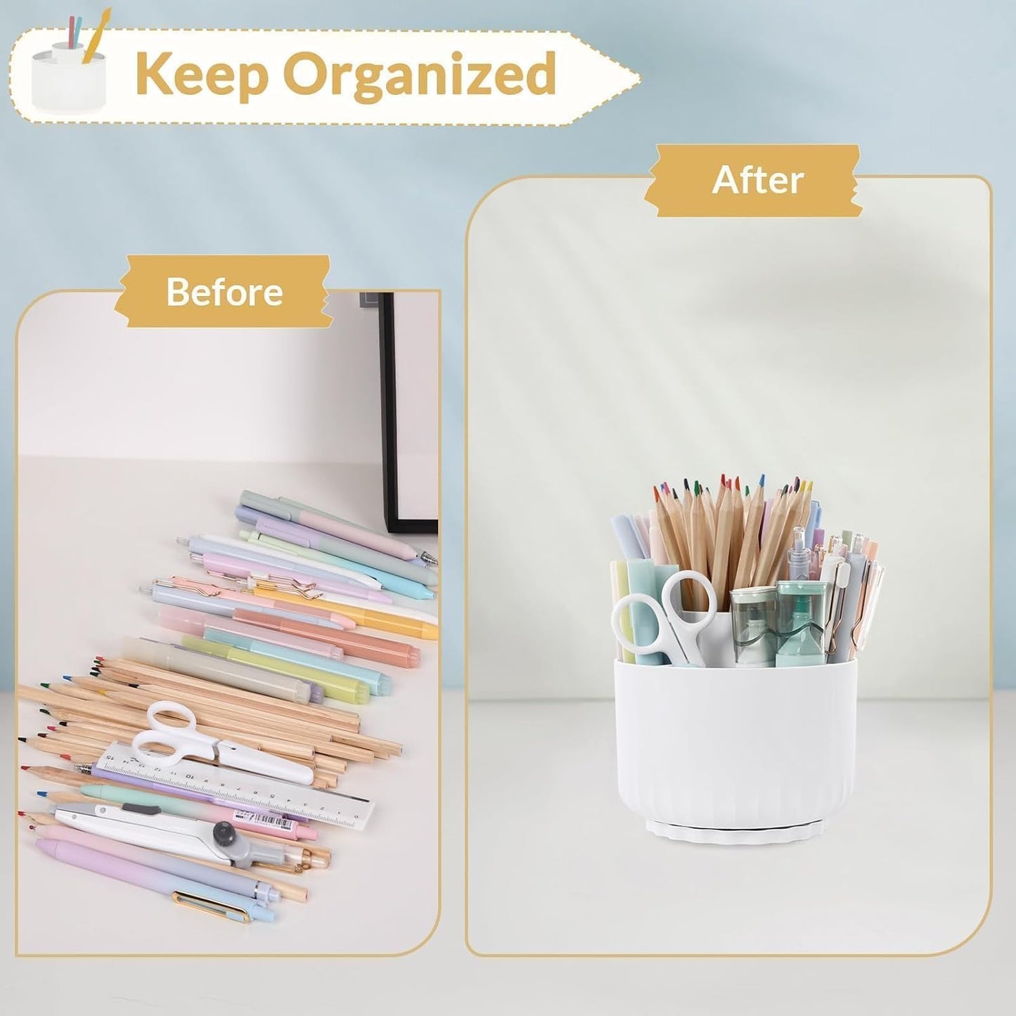 SKYDUE 360 Degree Rotating Pencil Pen Holder for Desk, Dual-Purpose Desk Organizer, Rotating Pencil Cup with 5 Slots, Office Supplies, Desk Decor for Office, School, Home