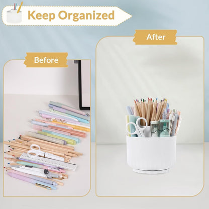 SKYDUE 360 Degree Rotating Pencil Pen Holder for Desk, Dual-Purpose Desk Organizer, Rotating Pencil Cup with 5 Slots, Office Supplies, Desk Decor for Office, School, Home
