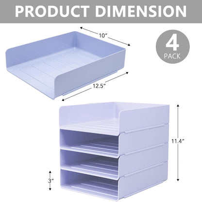 Tiawudi Desk Organizer, Clear Office Organization and Storage, Plastic Letter Tray, Stackable File Organizer for Classroom, Home, Documents, Notes, Folders, Books and Pens, 4 Tier