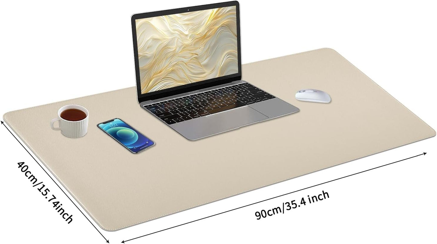 Bloss Leather Desk Pad and Keyboard Wrist Rest, Large Mouse Pad + Keyboard Pad+Mouse Wrist Support, Non-Slip Desk Mat Protector for Office, Home(31.5×15.7 Inches,Beige)