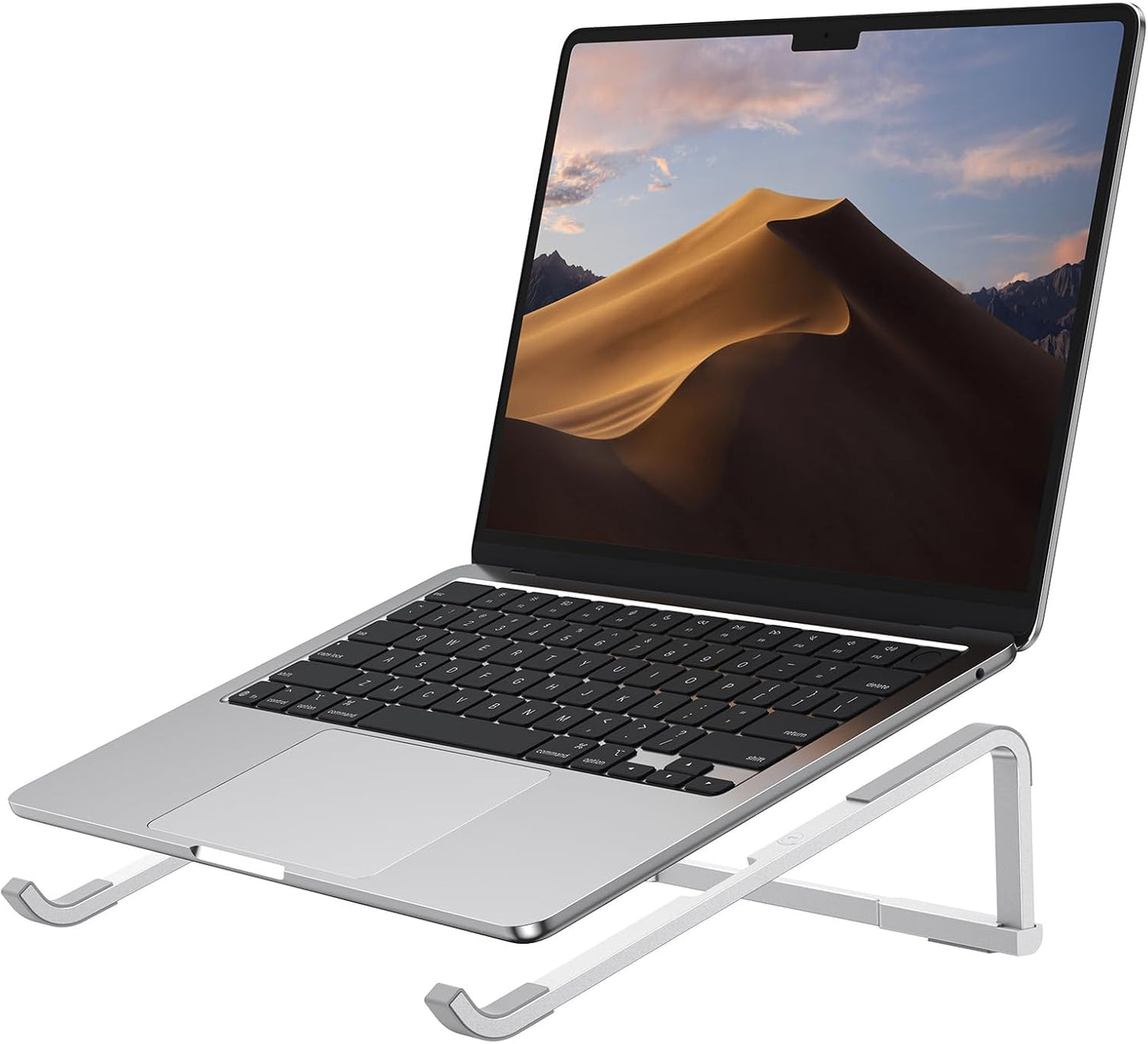 OMOTON Portable Laptop Stand for Desk, Foldable Aluminum Laptop Riser, Ergonomic Computer Stand Compatible with for MacBook Pro/Air, Dell, HP, Lenovo, 10-17.3'' (Silver)