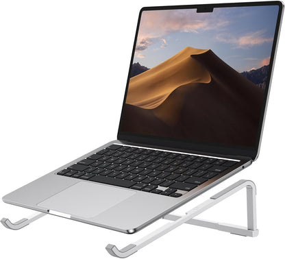 OMOTON Portable Laptop Stand for Desk, Foldable Aluminum Laptop Riser, Ergonomic Computer Stand Compatible with for MacBook Pro/Air, Dell, HP, Lenovo, 10-17.3'' (Silver)