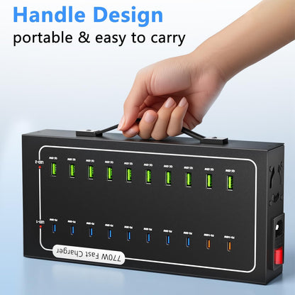 300W Charging Station with 24 Ports,USB Fast Charger for Multiple Devices,Multi Charger Station Organizer Compatible with Smart Power Delivery,Phone,Tablet,Charging Station for Home,Office,School