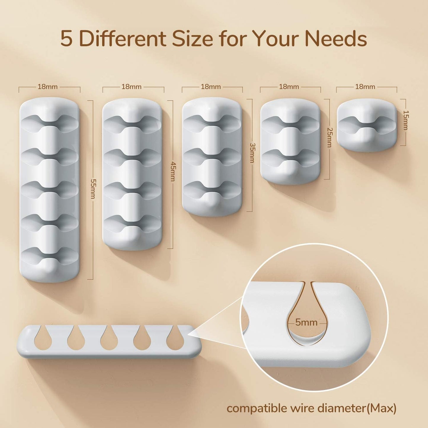 Syncwire Clear Cable Clips - Cord Holders - Self Adhesive Cable Management Organizer - Home, Office, Cubicle, Car, Nightstand, Desk Accessories - Gift Ideas Men, Women, Dad, Mom (5 Packs/15 Slots)