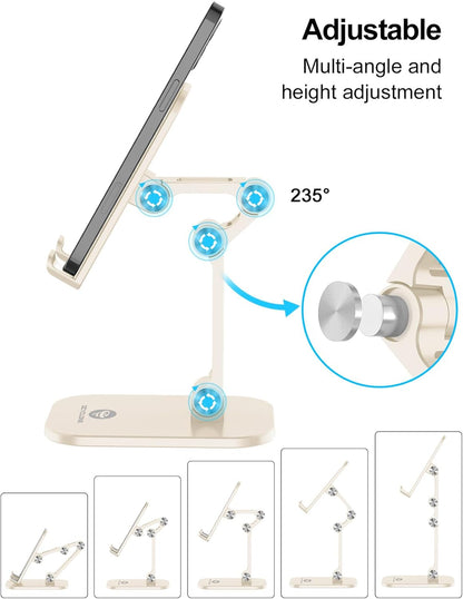 OCYCLONE Phone Stand, Adjustable Height and Angle Foldable Cell Phone Stand Holder for Desk, Taller iPhone Stand Compatible with 4.7"-13" Smartphones iPad Tablet, Black