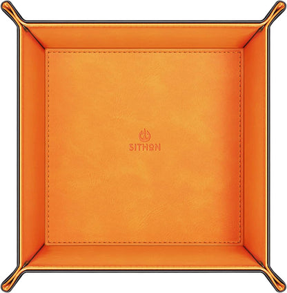 SITHON Valet Tray Desktop Storage Organizer – Premium PU Leather Catchall Bedside Vanity Tray Nightstand Caddy Holder for Keys, Phone, Wallet, Coin, Valentine's Day Gift, Brown