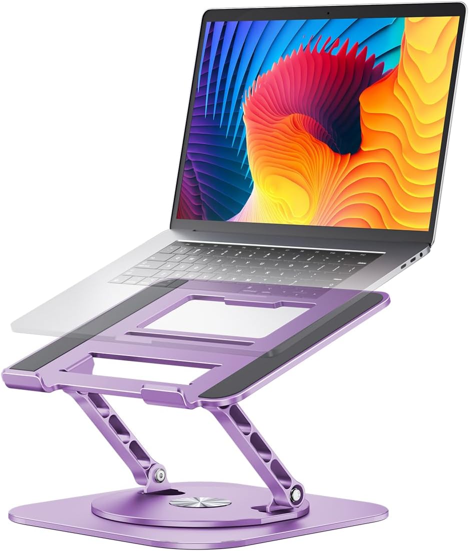 AOEVI Adjustable Computer Stand with 360 Rotating Base, Ergonimic Foldable Laptop Riser for Desk Compatible with MacBook Pro/Air Notebook up to 16 Inches, Silver