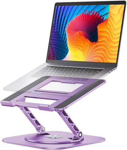 AOEVI Adjustable Computer Stand with 360 Rotating Base, Ergonimic Foldable Laptop Riser for Desk Compatible with MacBook Pro/Air Notebook up to 16 Inches, Silver