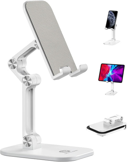 OCYCLONE Phone Stand, Adjustable Height and Angle Foldable Cell Phone Stand Holder for Desk, Taller iPhone Stand Compatible with 4.7"-13" Smartphones iPad Tablet, Black