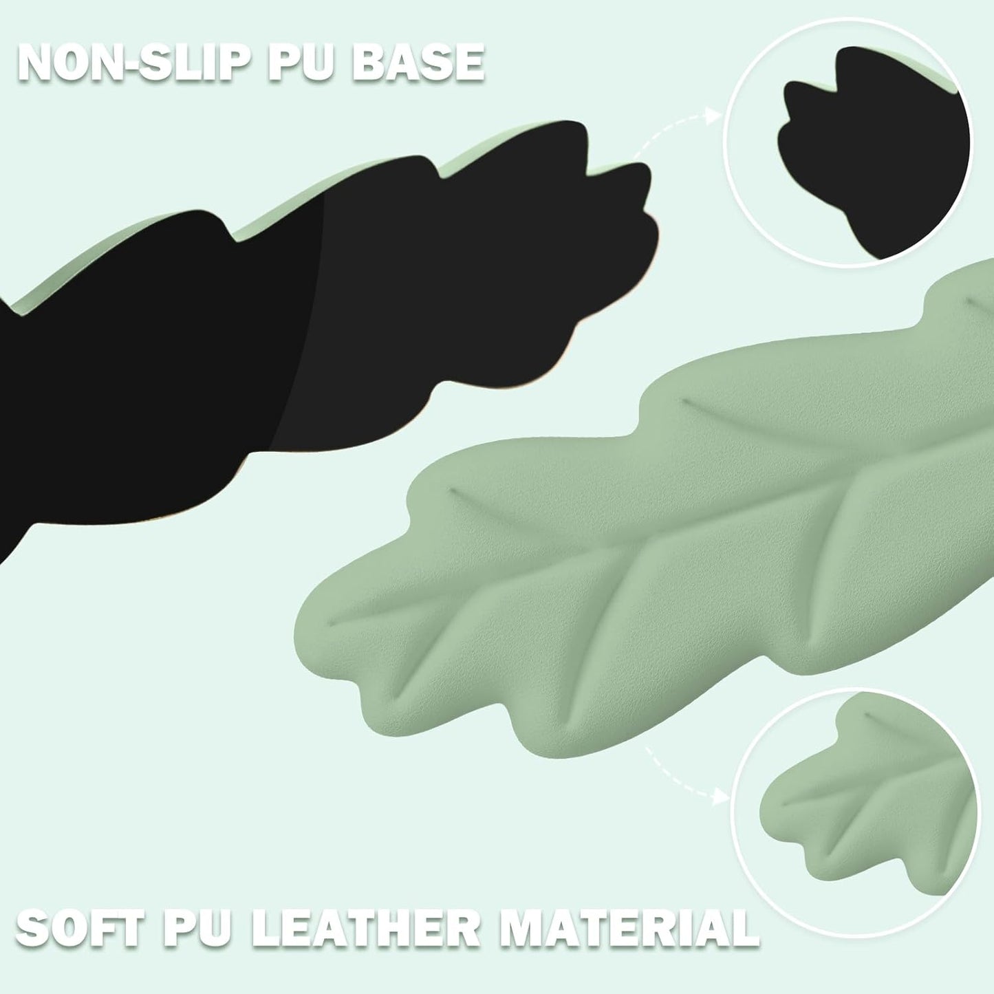 Keyboard Wrist Rest Pad Set, Leaf Shape PU Leather Memory Foam Wrist Cushion Support,Mouse Wrist Rest Pad,Non-Slip Wrist Support for Easy Typing Pain Relief, Green Leaf