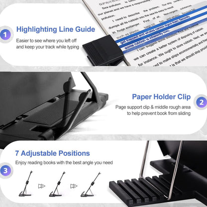 OSPNIEEK 2 Pack Desktop Document Holder Stand with 7 Adjustable Position, Black Metal File Organizer Copyholder for Typing Speech Reading A4 Letter Music Book Tablet Office, with Paper Clip Line Guide