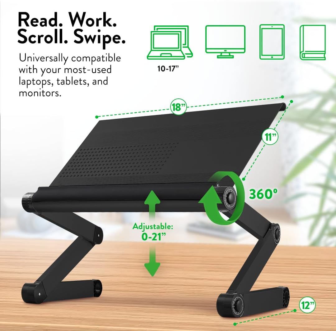 Uncaged Ergonomics Adjustable Book Holder, Tablet & Laptop Stand, Aluminum Portable Reading Stand for Textbooks & Cookbooks, Recipe Holder for Kitchen Counter, Silver