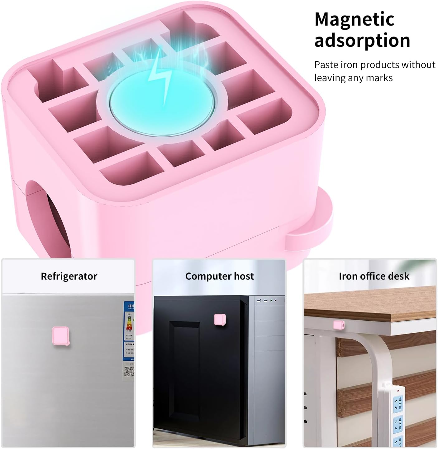 Magnetic Cable Organizer for Desk – Upgraded Wire Clips with Adhesive Base – Desktop Cord Holder for USB, Charging Cables – 6 Clips + 1 Magnetic Base (Black)