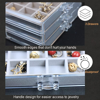 YUFONG Earring Organizer Box Acrylic Jewelry Organizer with 3 Drawers 54 Adjustable Grids Clear Stackable Earring Holder Velvet Trays Ring Display Case for Women Girls (Beige)