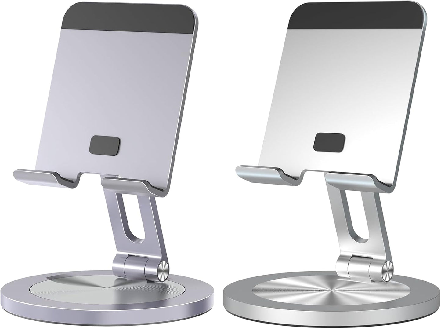 Phone Stand for Desk, 360° Rotating Dual Adjustable Foldable Holder, Heavy Solid All-Aluminum Base Anti-Slip Stable Support for Home Office Study, Fits iPhone Galaxy 4-8" Phones (Silver)