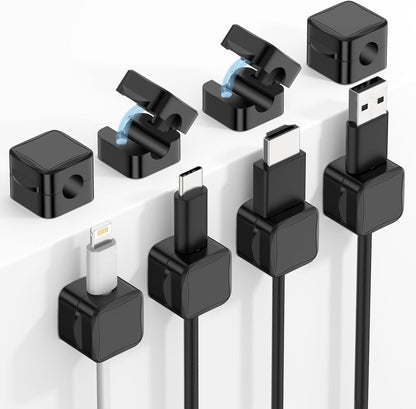 MoKo 6 Pack Magnetic Cable Clips, Under Desk Cable Management, Adhesive Magnetic Cord Holder, Magnetic Cord Organizer Wire Holder Keeper Organizer for Nightstand Desk Office Car Wall Glass, White