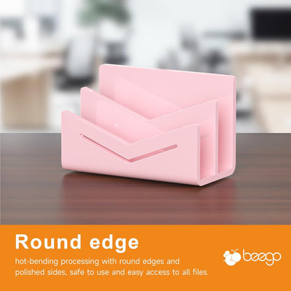 Beego Envelope and Mail Organizer Countertop - Clear Acrylic Desk Organizer Letter Holder Desktop File Sorter Bill Document Folder Rack for Office, Home, School Desk Organization