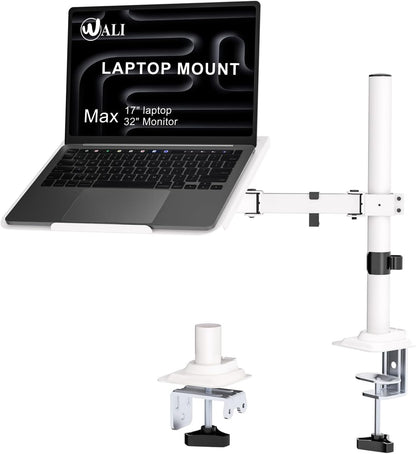 WALI Laptop Desk Mount for 17 inch Notebook, Adjustable Single Monitor Arm with Laptop Holder for 32 inch Screen, Laptops Stand with Ventilated Tray, Up to 22 lbs, (M00LP), Black
