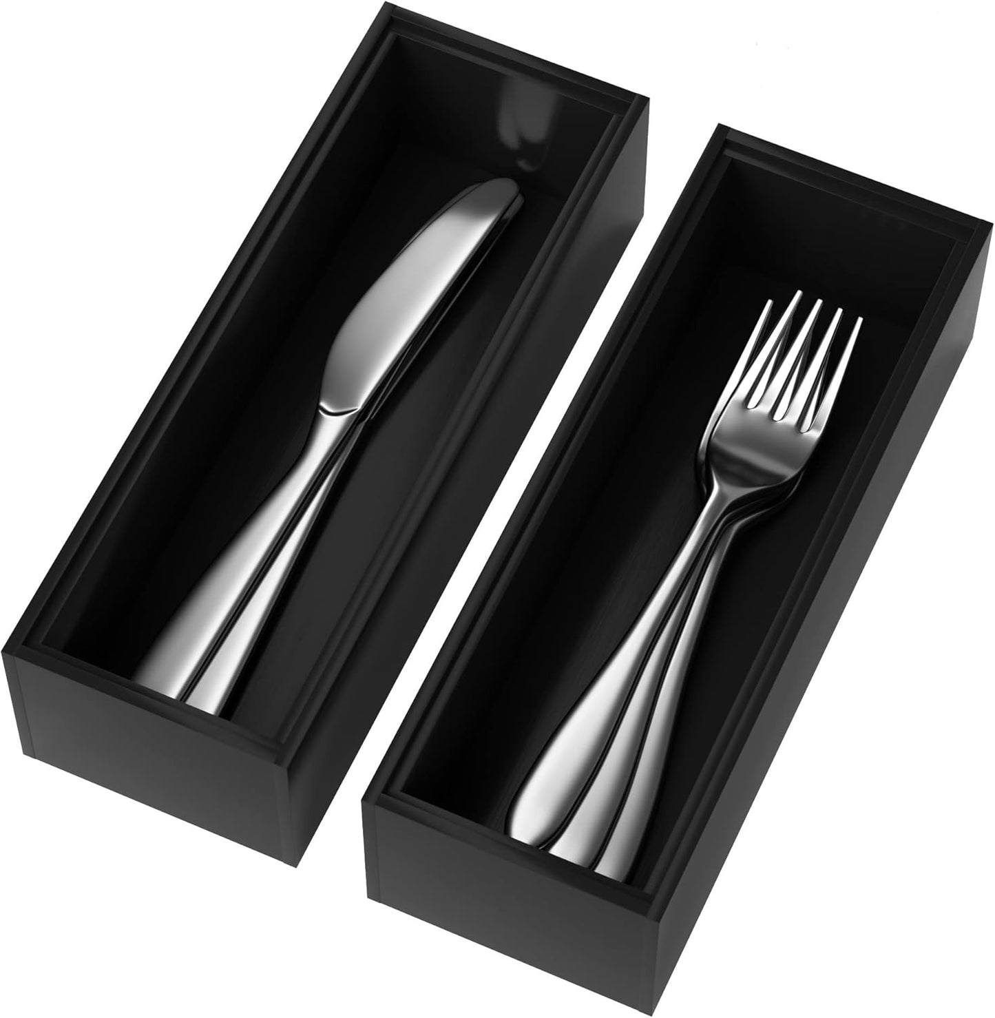 Lixple Bamboo Drawer Organizer, Cutlery Silverware Organizer for Kitchen Drawer, Stackable Utensil Organizer, 2 Pcs Flatware Organizer for Drawer, Wooden Storage Box Tray (Bamboo, 9 X 6 X 2 Inch)