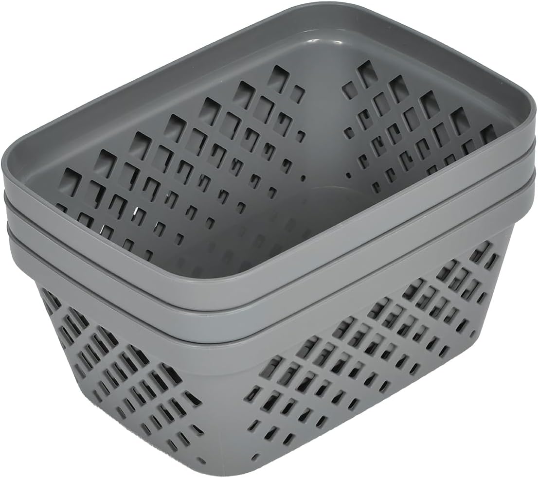 Glad Plastic Storage Basket Set - Multipurpose Drawer Trays, Kitchen Pantry Containers, and Bathroom Bins - 6 Pack Medium Organizers, Grey