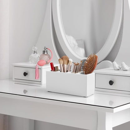 Bivvclaz Pencil Pen Holder for Desk, Acacia Wood Office Desk Organizers and Accessories with 4 Slots for Countertop, Makeup Brush Holder Organizer for Bathroom Vanity, Silverware Caddy for Party