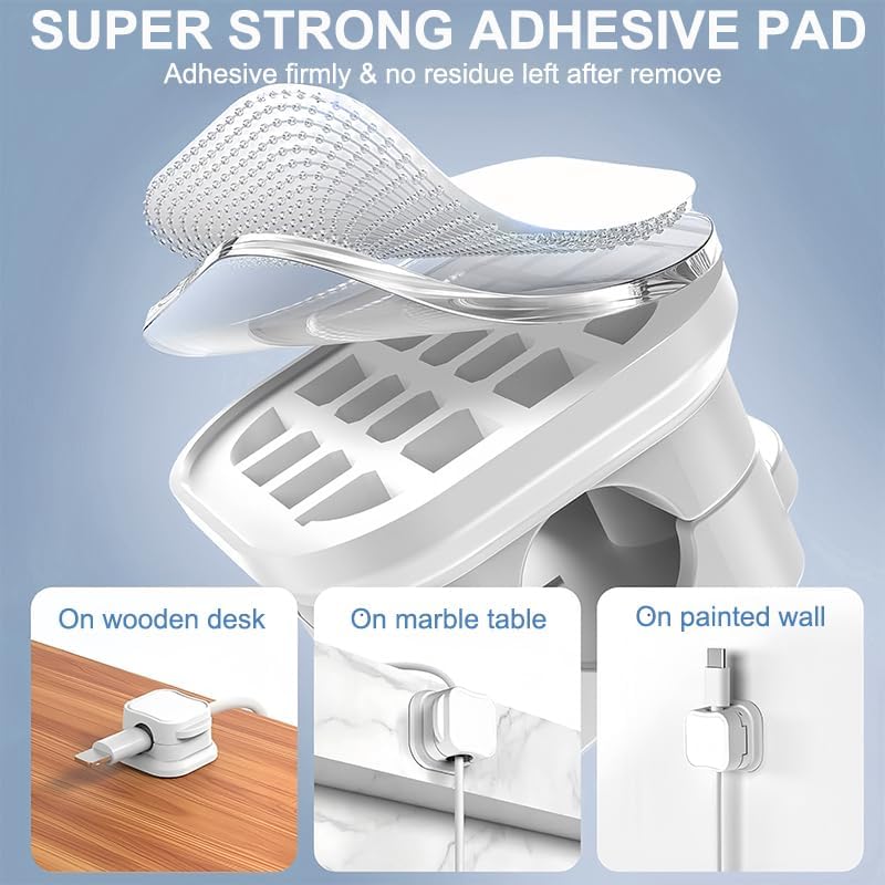 6 Pack Magnetic Cable Clips, Adhesive Cable Management, Adjustable Cord Organizer, Phone Charger Wire Holder for Home Office Kitchen Desk Car Wall Desktop Nightstand, White