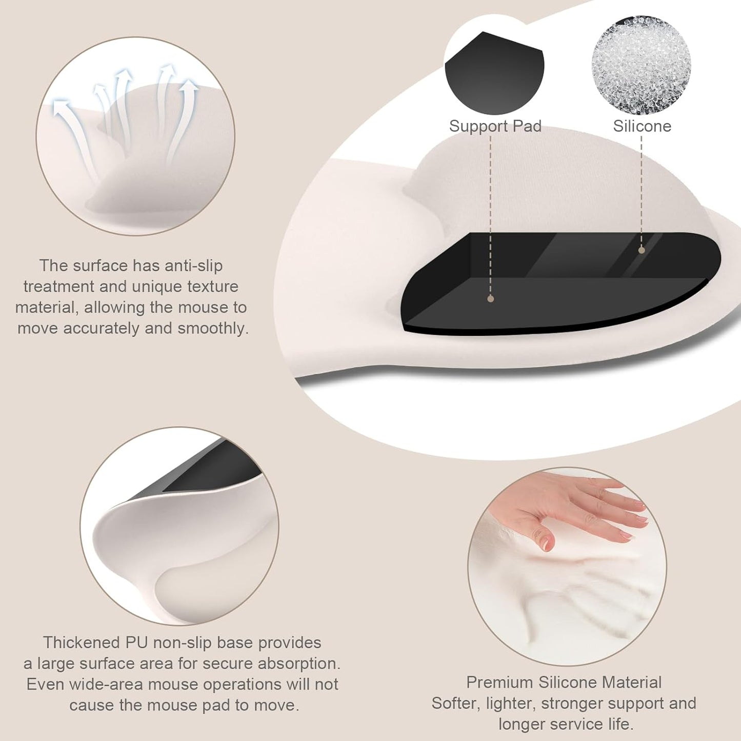 MOSISO Wrist Rest for Keyboard Mouse Pad Set, Large Gaming Deskpad&Circle Curved Mousepad&Keyboard Wrist Rest&Coaster, Ergonomic Non-Slip Mousepad&Easy Typing Pad with Silicone Lining, Apricot