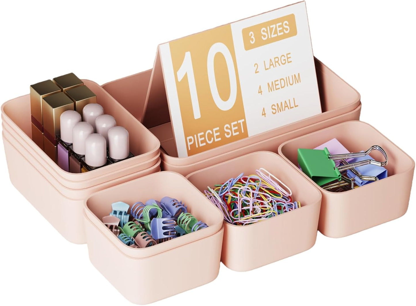 Plastic Drawer Organizers, 10 PCS Drawer Organizer Bins, Bathroom and Vanity Organizer Plastic Tray, Makeup organizer and storage for Makeup, Bedroom, Kitchen Gadgets Utensils and Office (Green)