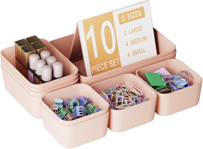 Plastic Drawer Organizers, 10 PCS Drawer Organizer Bins, Bathroom and Vanity Organizer Plastic Tray, Makeup organizer and storage for Makeup, Bedroom, Kitchen Gadgets Utensils and Office (Green)