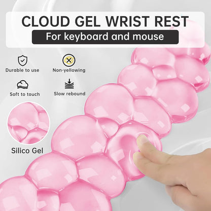 Mouse Pad with Wrist Rest, Soft Cloud Gel Keyboard Mouse Pad Set with Hand Wrist Support, Cute Non Slip Office Desk Accessories for Comfort/Pain Relief/PC Gaming/Computer/Laptop, (Clear Cloud)