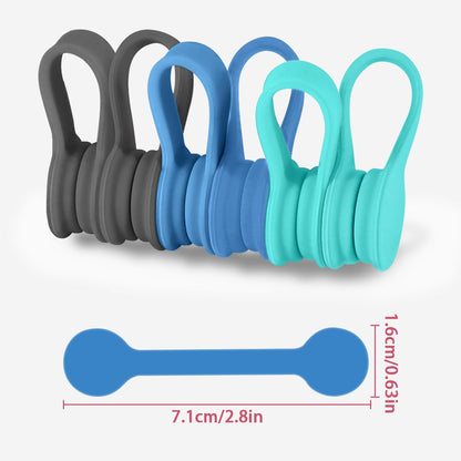 Viaky 6 Packs Magnet Wire Winder Straps, Multi-Colored Noticeboard Fridge Clips Silicone Cable Organizer Reusable Tie Phone Earbuds Bookmark Whiteboard Fridge (Lake Blue, Blue, Gray)