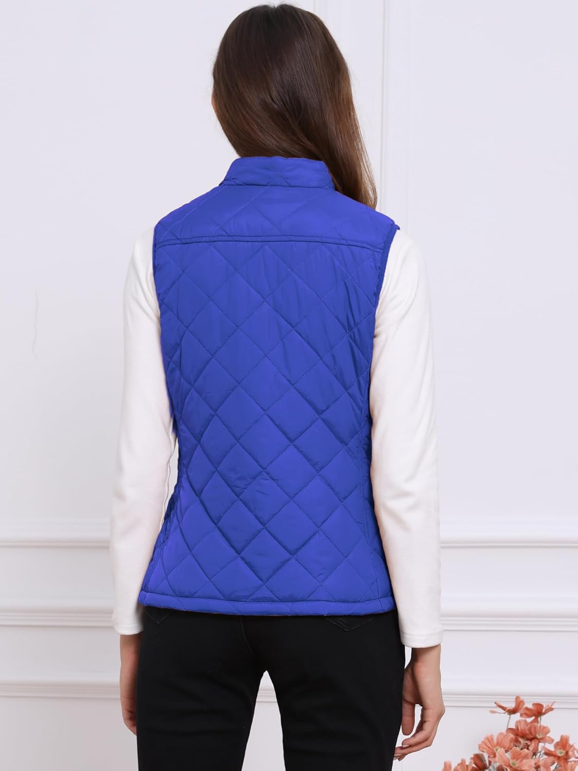 Allegra K Women's Puffer Vest Stand Collar Lightweight Gilet Quilted Zip Vest