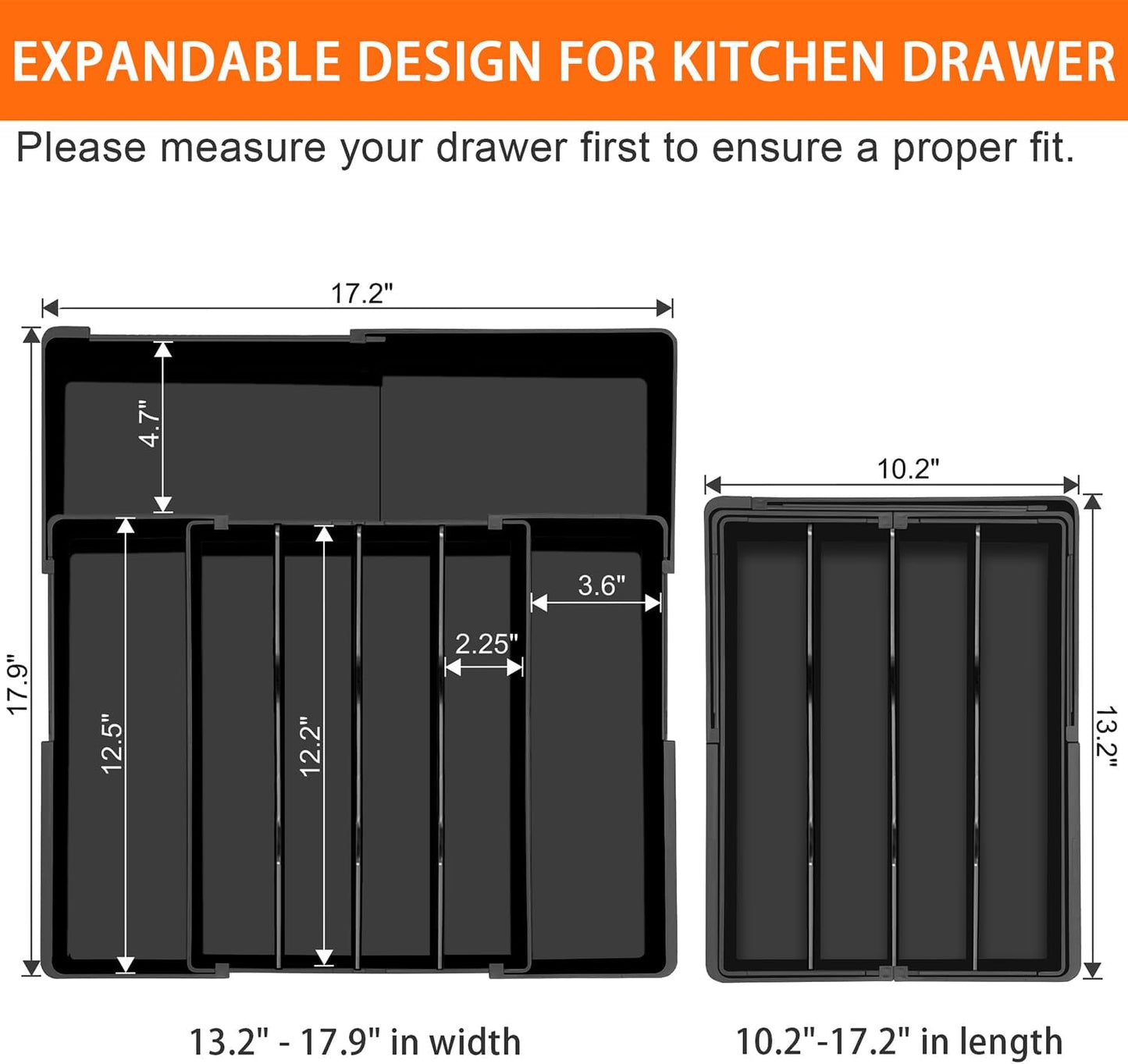 Spaclear Silverware Organizer - Expandable Kitchen Drawer Organizer, Utensil Drawer Organizer, Adjustable Plastic Flatware and Cutlery Holder, Kitchen Organizers Storage for Forks Knives, Black