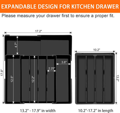 Spaclear Silverware Organizer - Expandable Kitchen Drawer Organizer, Utensil Drawer Organizer, Adjustable Plastic Flatware and Cutlery Holder, Kitchen Organizers Storage for Forks Knives, Black